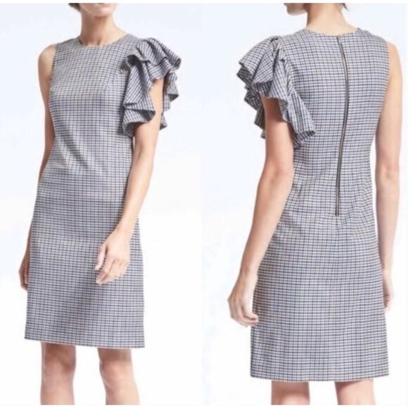 Banana Republic Sheath Dress Womens 4 Blue Brown Plaid Preppy Chic Career - Picture 1 of 12